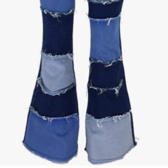 High Waist Patchwork Jeans frayed and flared Women's size 14. - Picture 4 of 5